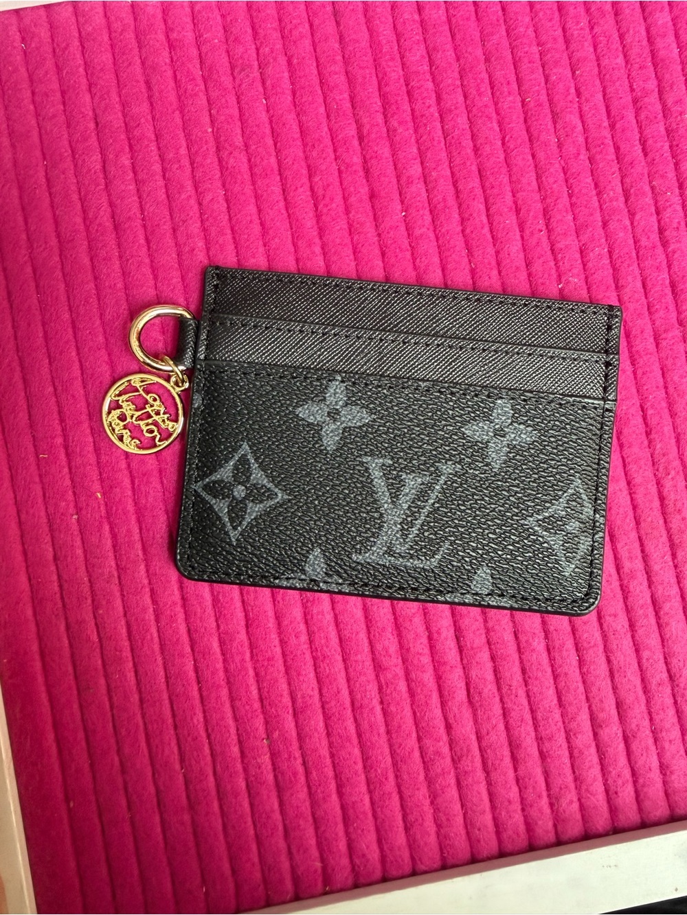 Brand new Black Monogram Card Holder with Gold Charm